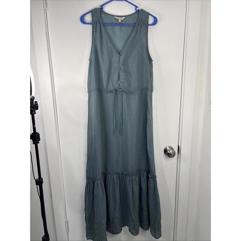 Lucky Brand Maxi Tier Eyelet Lace High Waist VNeck Button S Cottagecore Boho